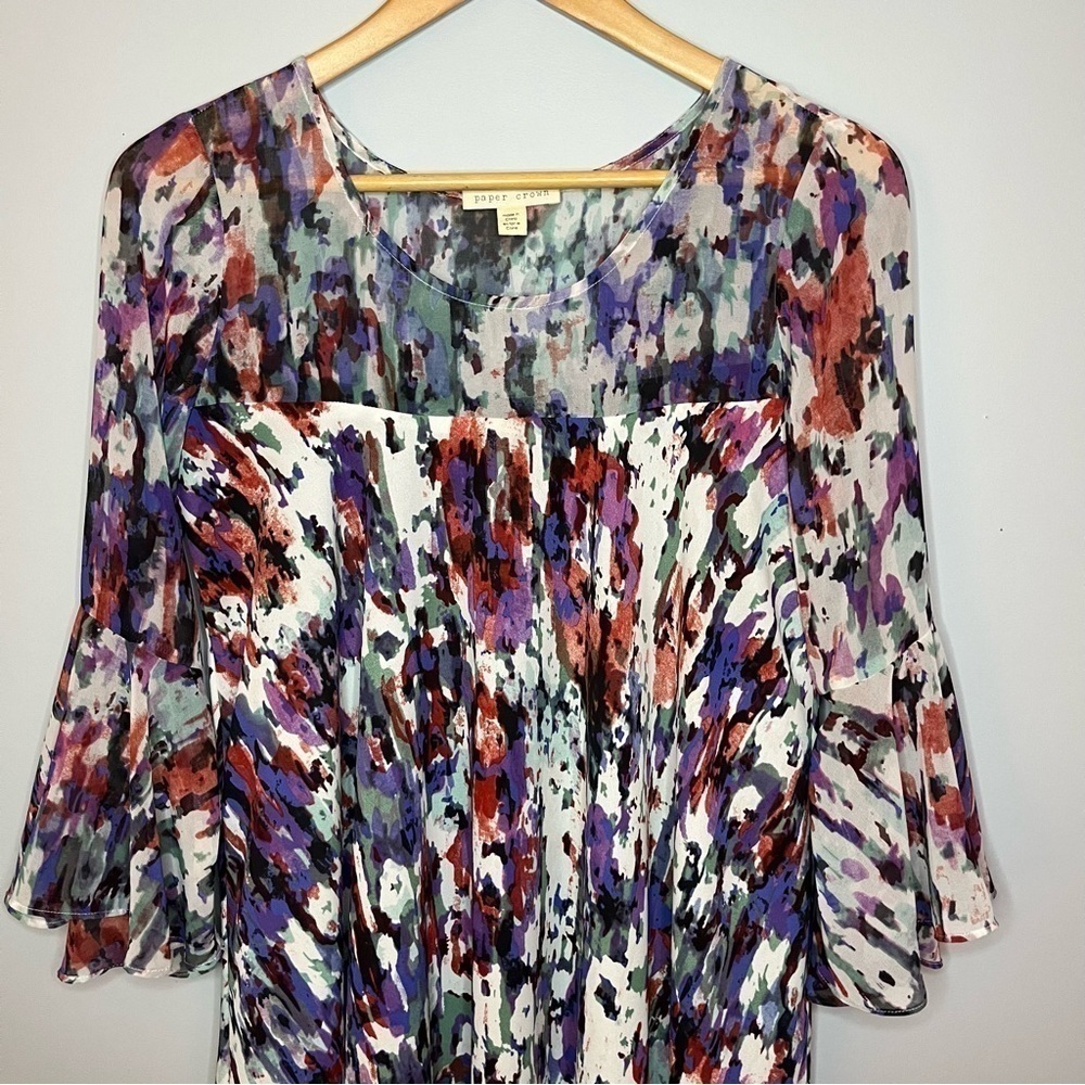 Anthropologie Paper Crown Endora Half Length Bell Sleeve Abstract Mini Dress S - Picture 4 of 16